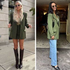 NEW Camila Coelho Morena Blazer Jacket Oversized Boyfriend Fit Preppy Green